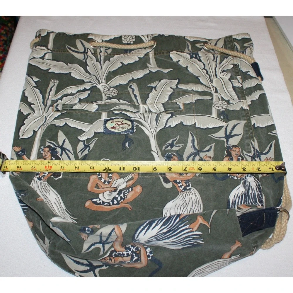 Tommy Bahama drawstring sling bucket backpack green Hawaiian hula girls tropical